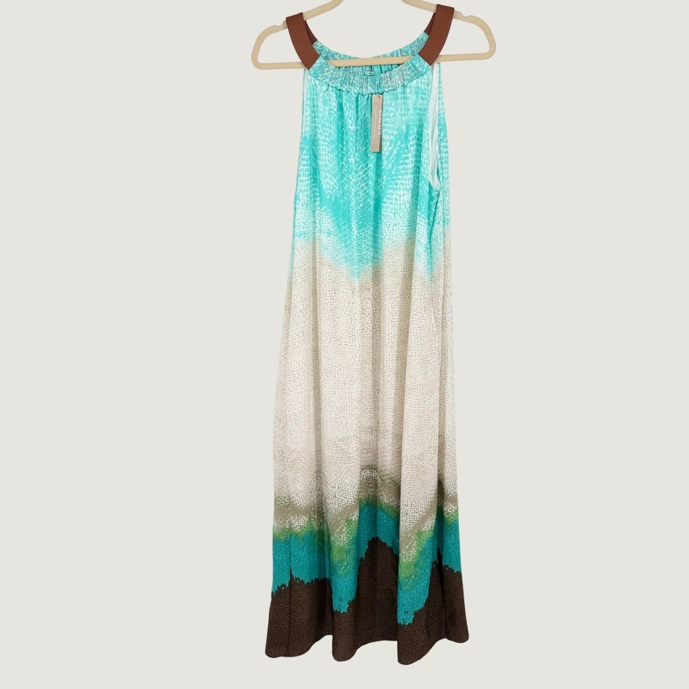 NEW Chico's Bahama Breeze Halter Maxi Dress Womens XL Blue Ombre Vacation Resort